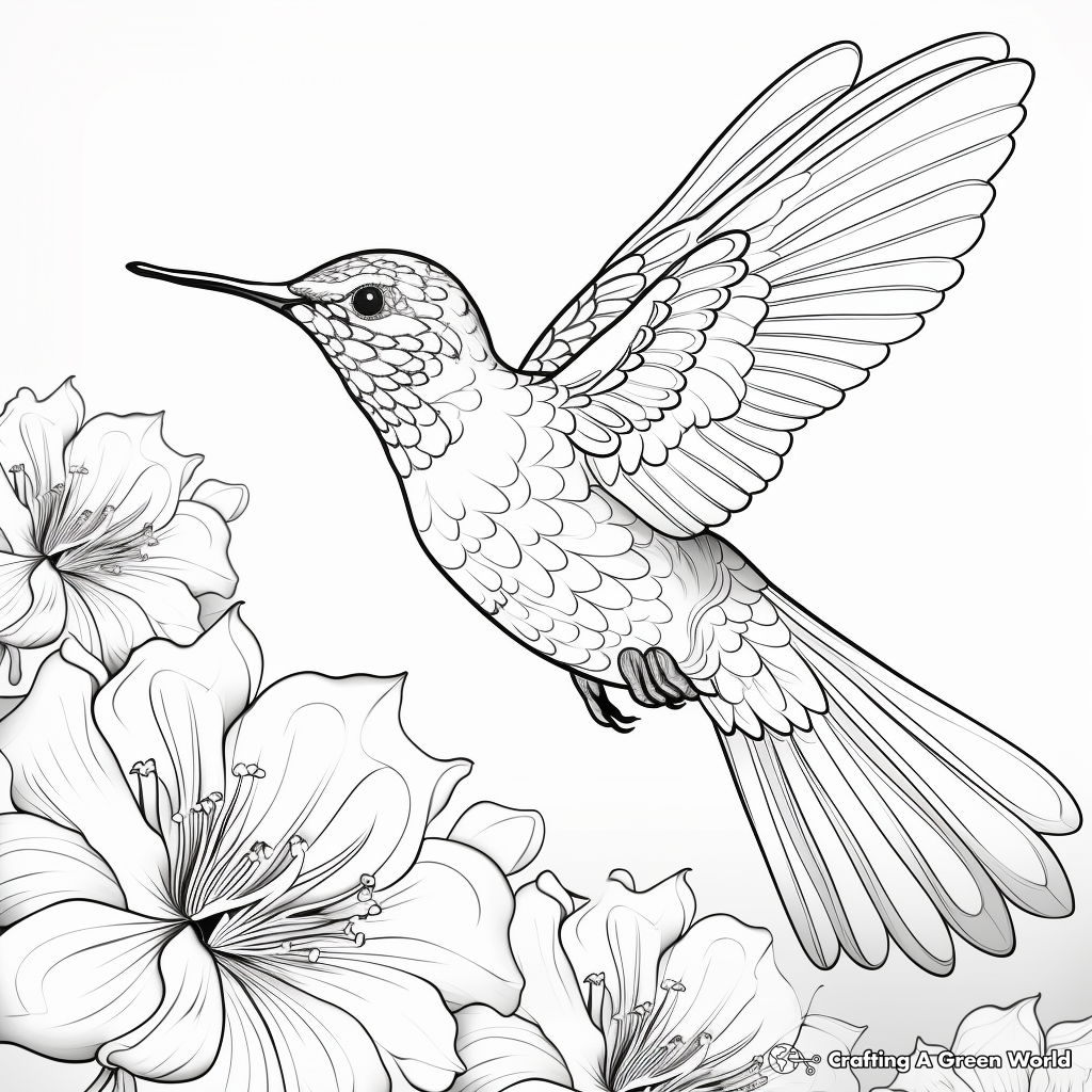 Impressionistic Hummingbird and Flower Adult Coloring Pages 1