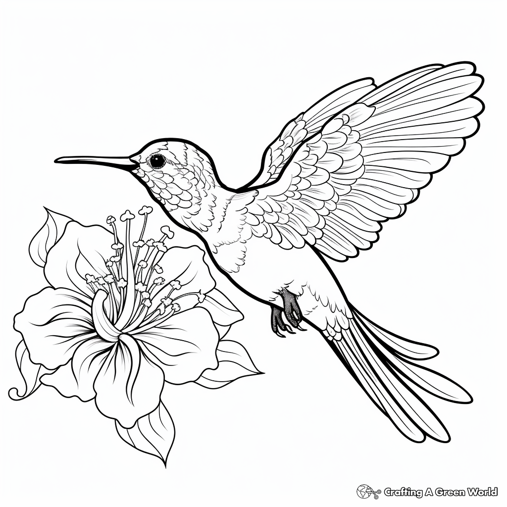 Impressionistic Hummingbird and Flower Adult Coloring Pages 2