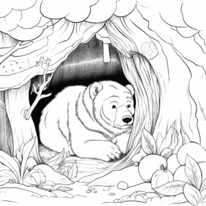 In-The-Den Hibernating Bear Coloring Pages 1