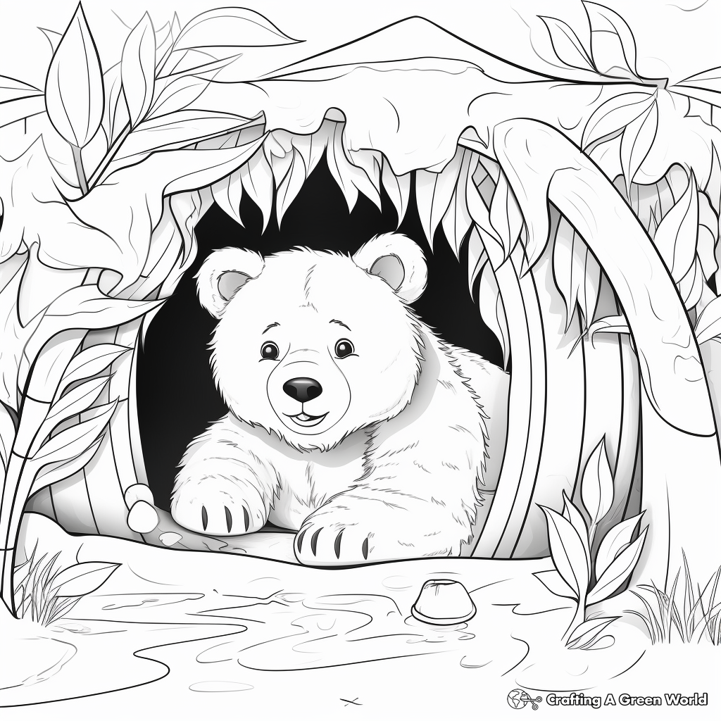 In-The-Den Hibernating Bear Coloring Pages 2