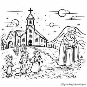 In the Footsteps of Saints: Pilgrimage Scenes Coloring Pages 2
