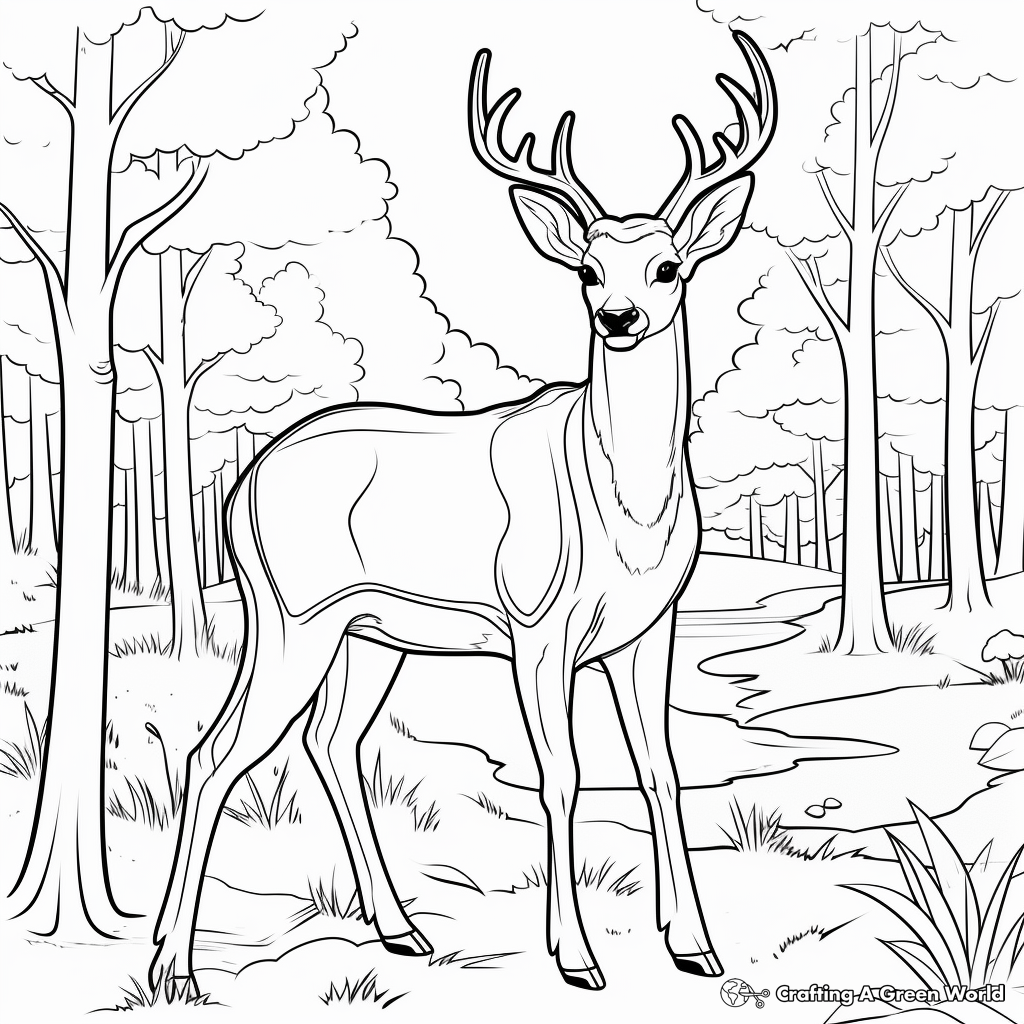 In the forest: Deer Scene Coloring Pages 2
