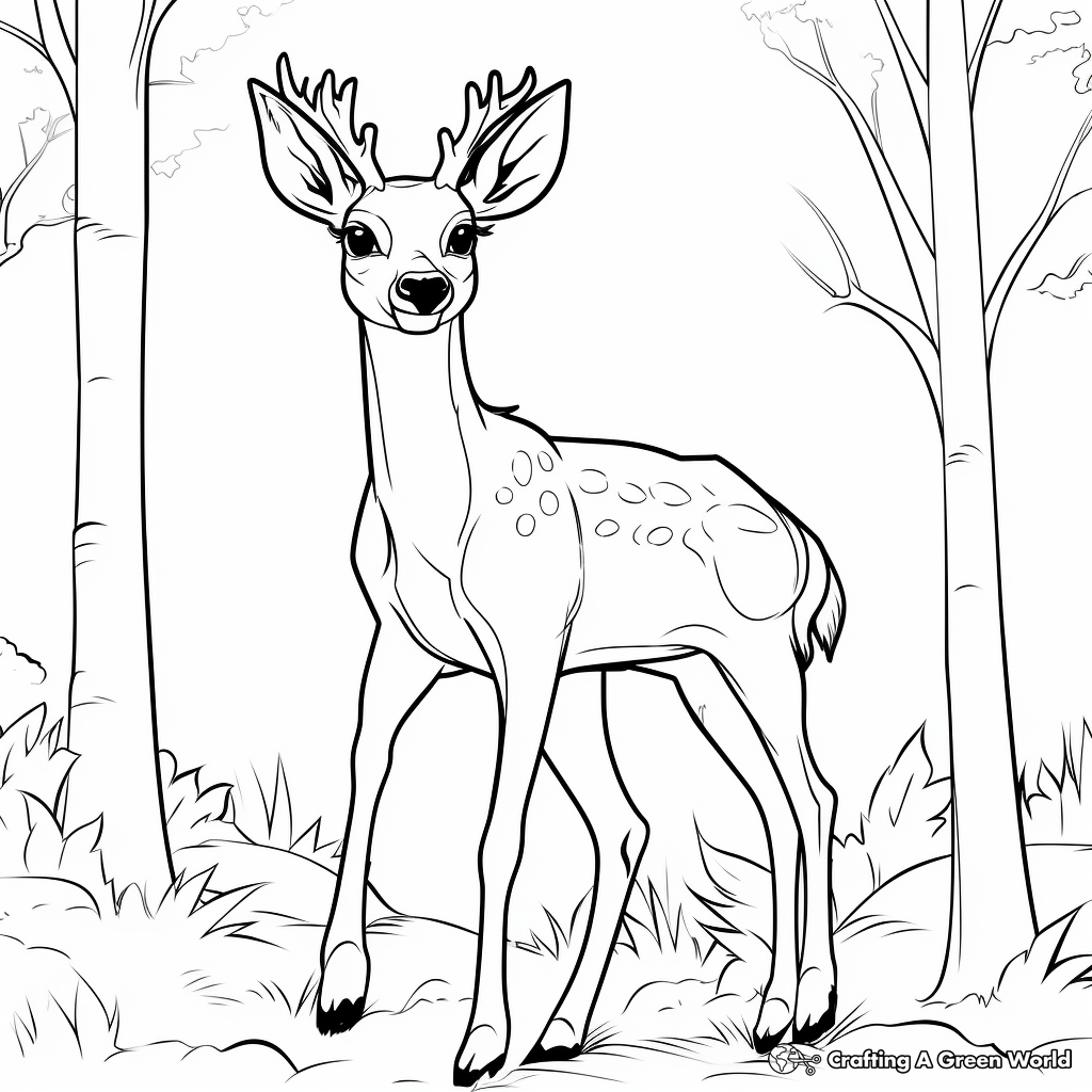 In the forest: Deer Scene Coloring Pages 3