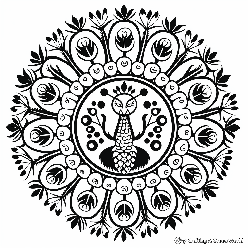Indian Peacock Mandala Style Coloring Pages 3