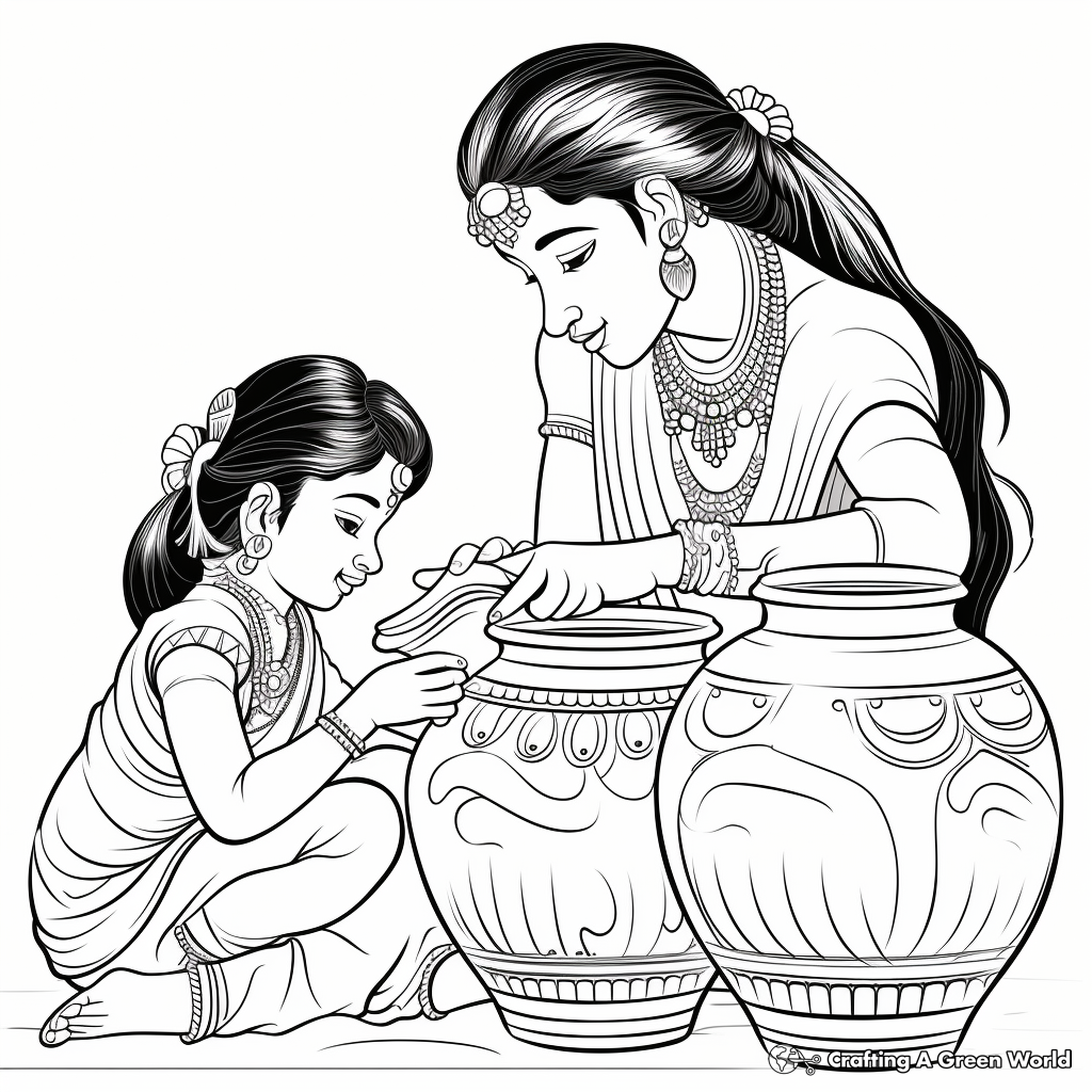 Indian Pottery Art Coloring Pages for Adults 1