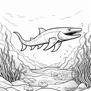 Indulging Sea Landscape with Mosasaurus Coloring Pages 1