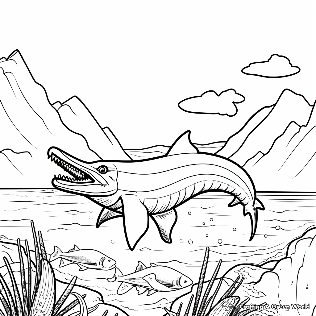 Indulging Sea Landscape with Mosasaurus Coloring Pages 2
