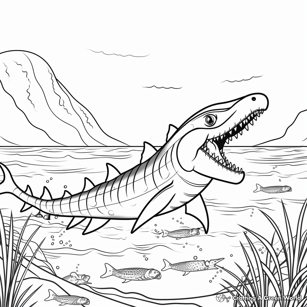 Indulging Sea Landscape with Mosasaurus Coloring Pages 3