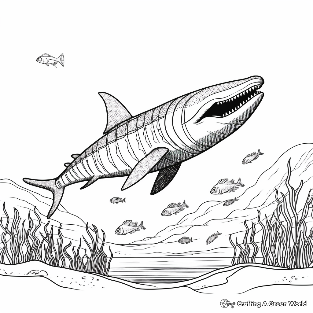 Indulging Sea Landscape with Mosasaurus Coloring Pages 4
