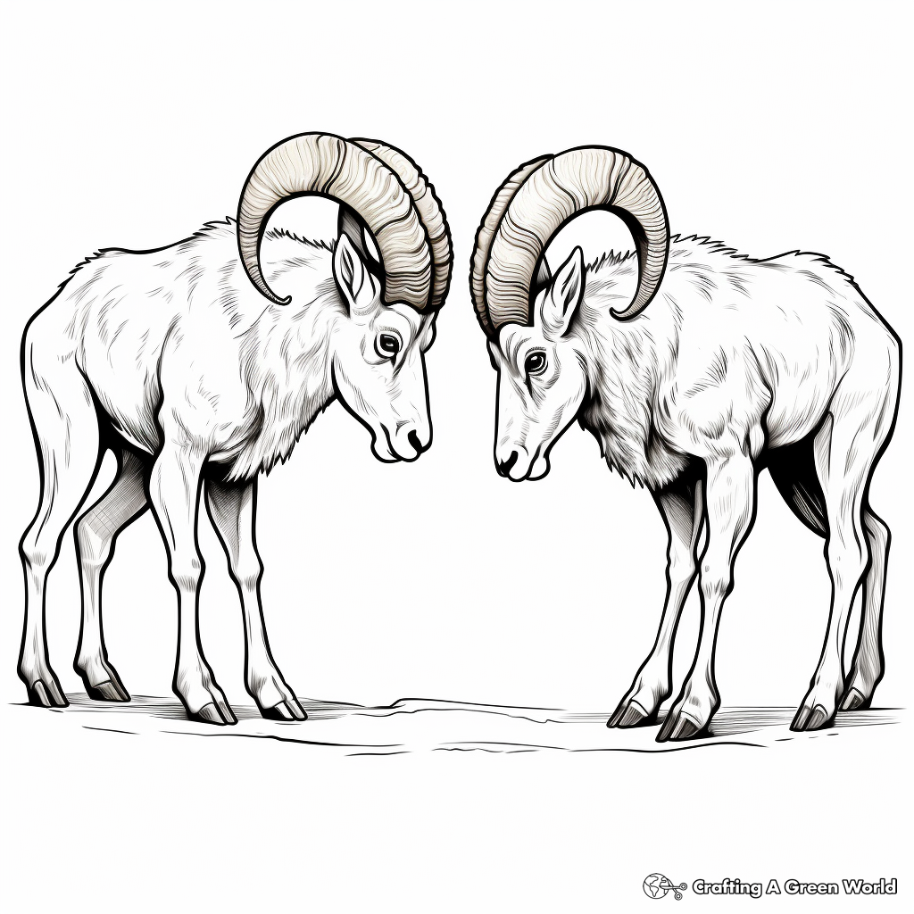 Inspiring Bighorn Sheep Male Duel Coloring Pages 1
