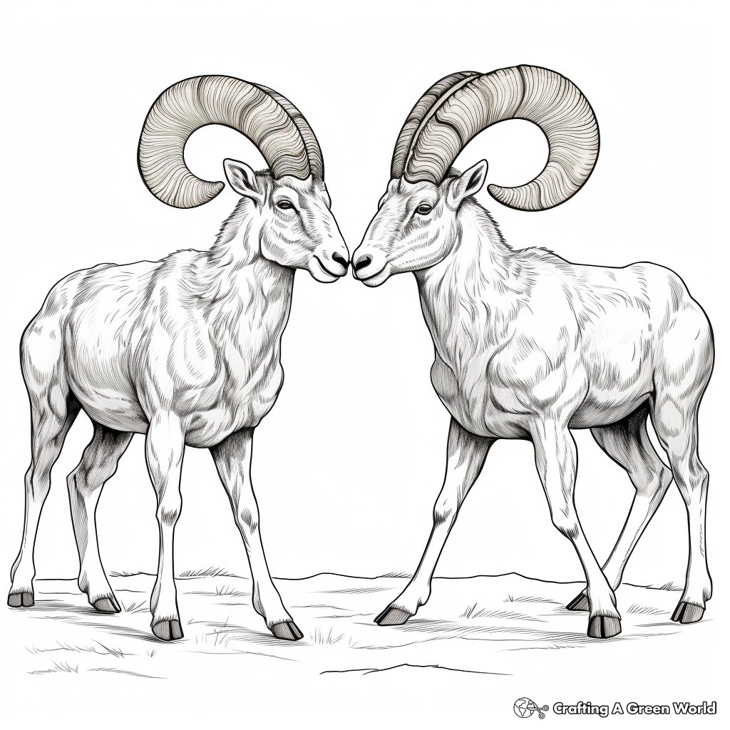 Inspiring Bighorn Sheep Male Duel Coloring Pages 3