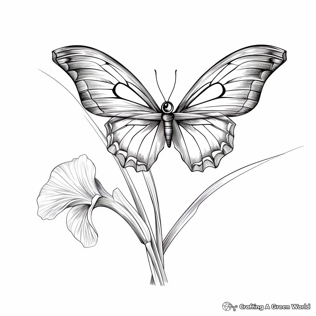 Inspiring Half Butterfly, Half Iris Coloring Pages 1