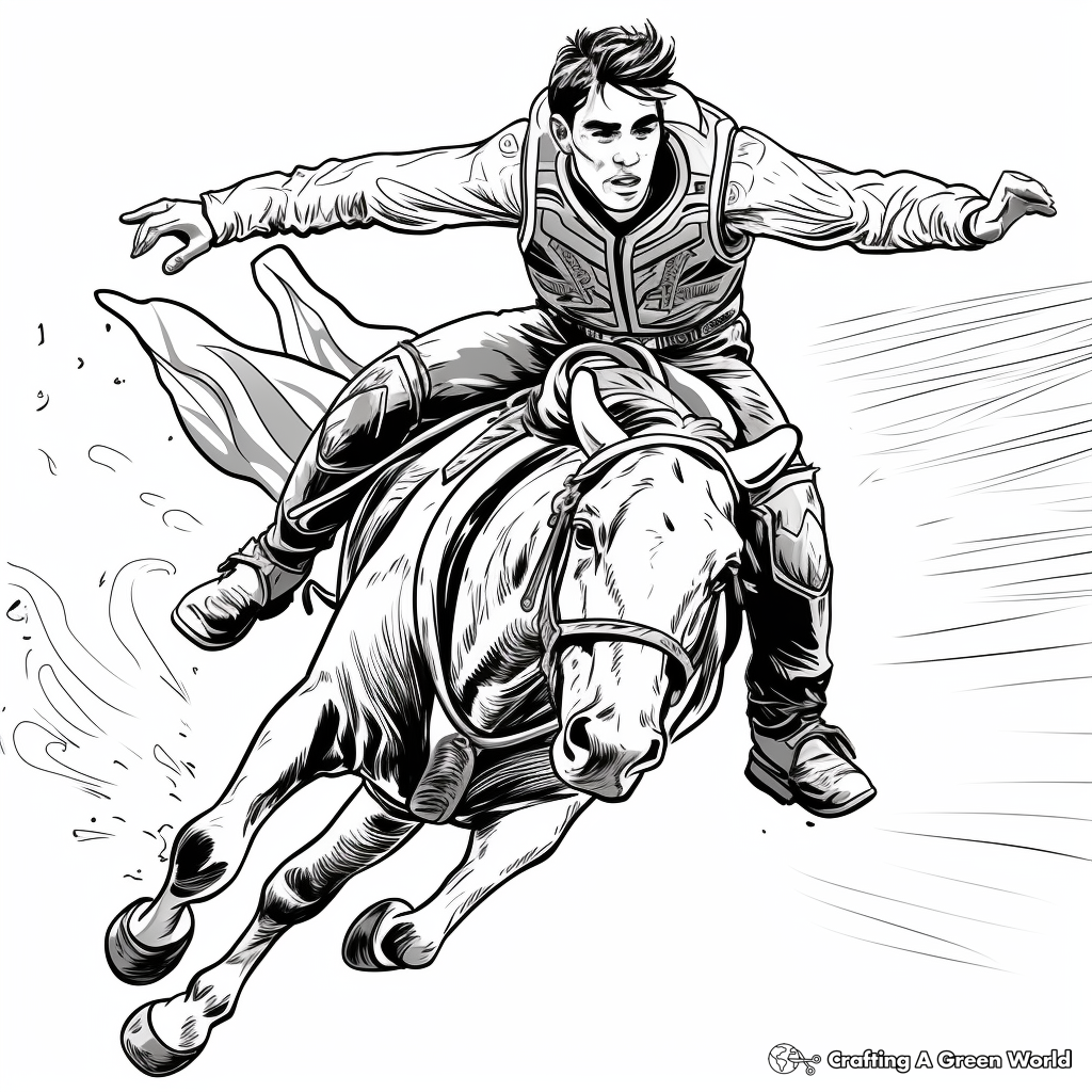 Intense Bull Riding Competition Coloring Pages 1