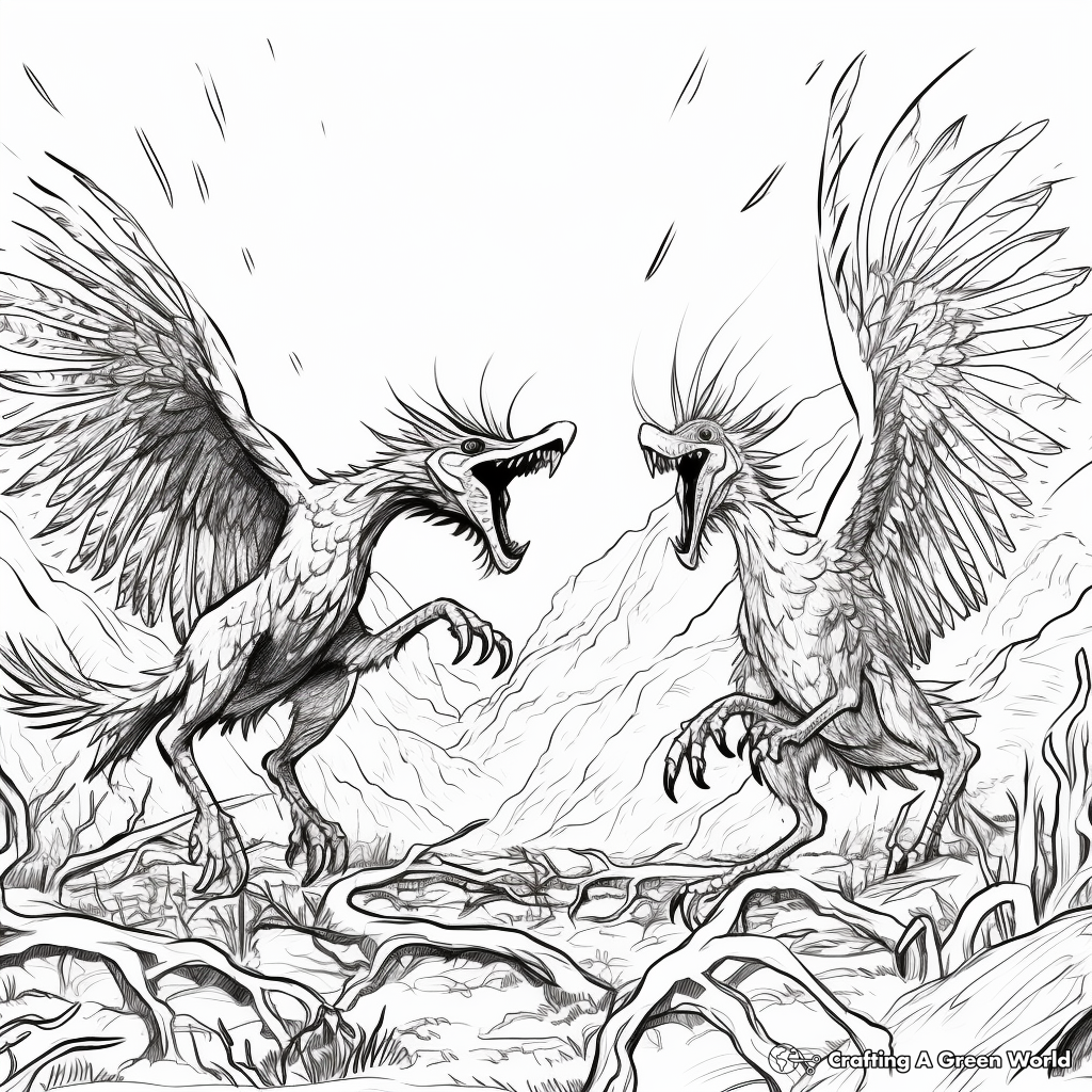 Intense Pyroraptor Fight Scene Coloring Pages 2