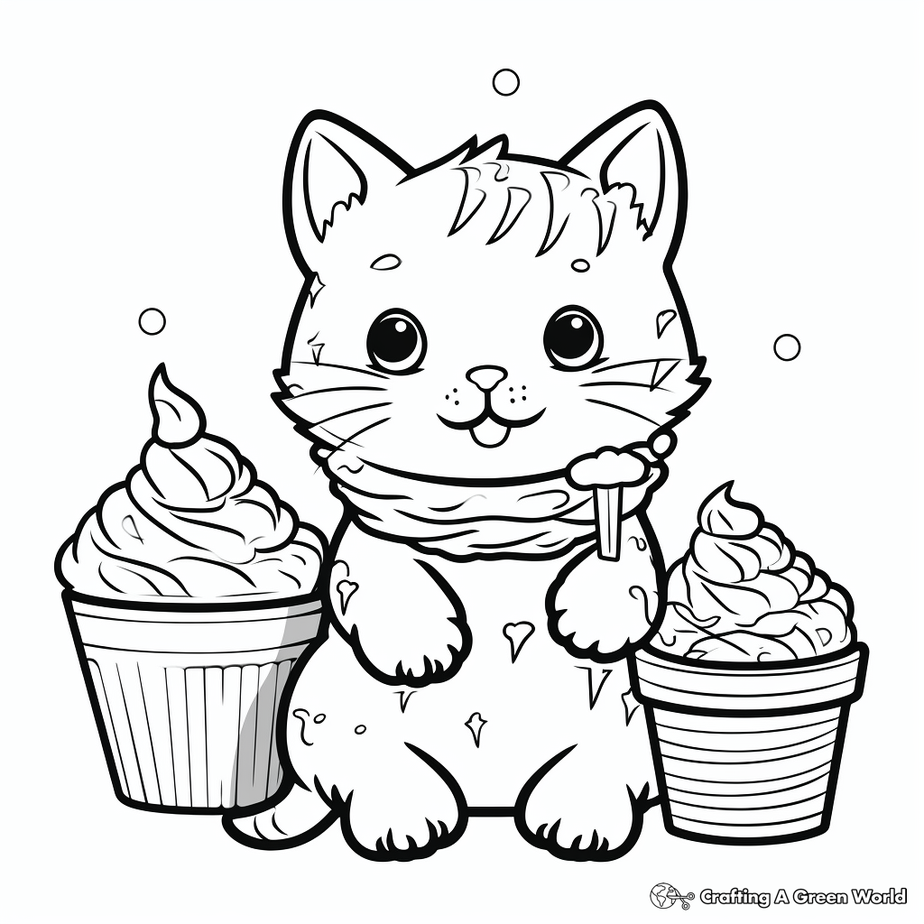 Interactive Cat Ice Cream Party Coloring Pages 1