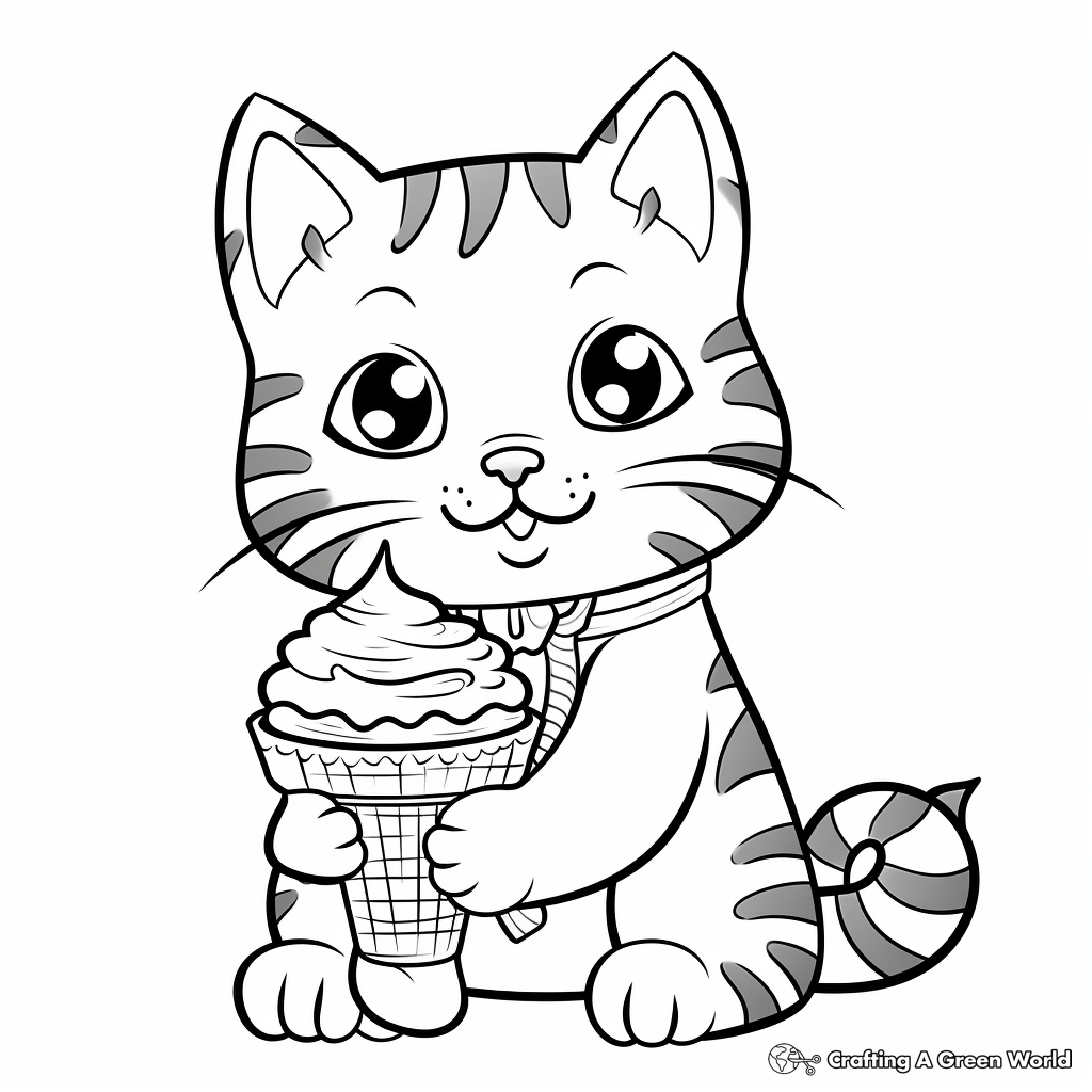 Interactive Cat Ice Cream Party Coloring Pages 4