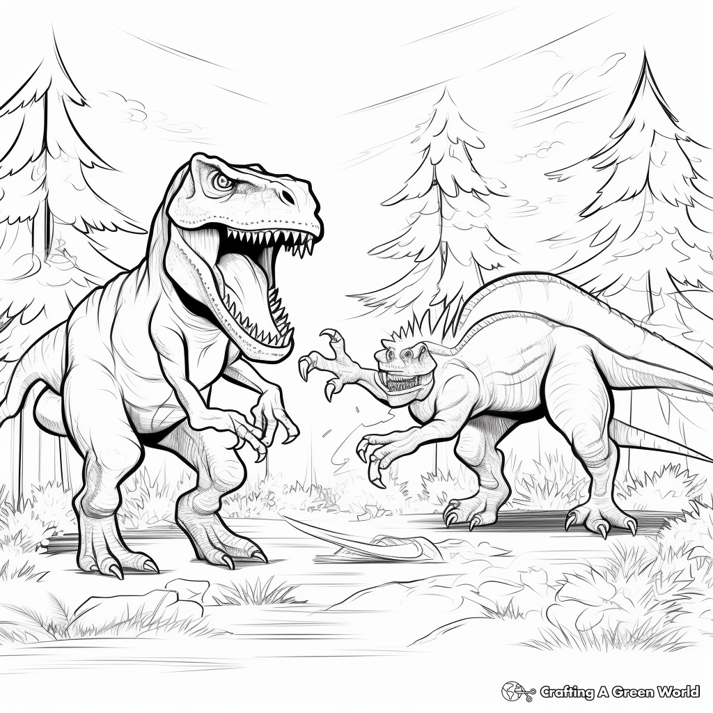 Interactive Giganotosaurus vs T Rex Battle Coloring Pages 1