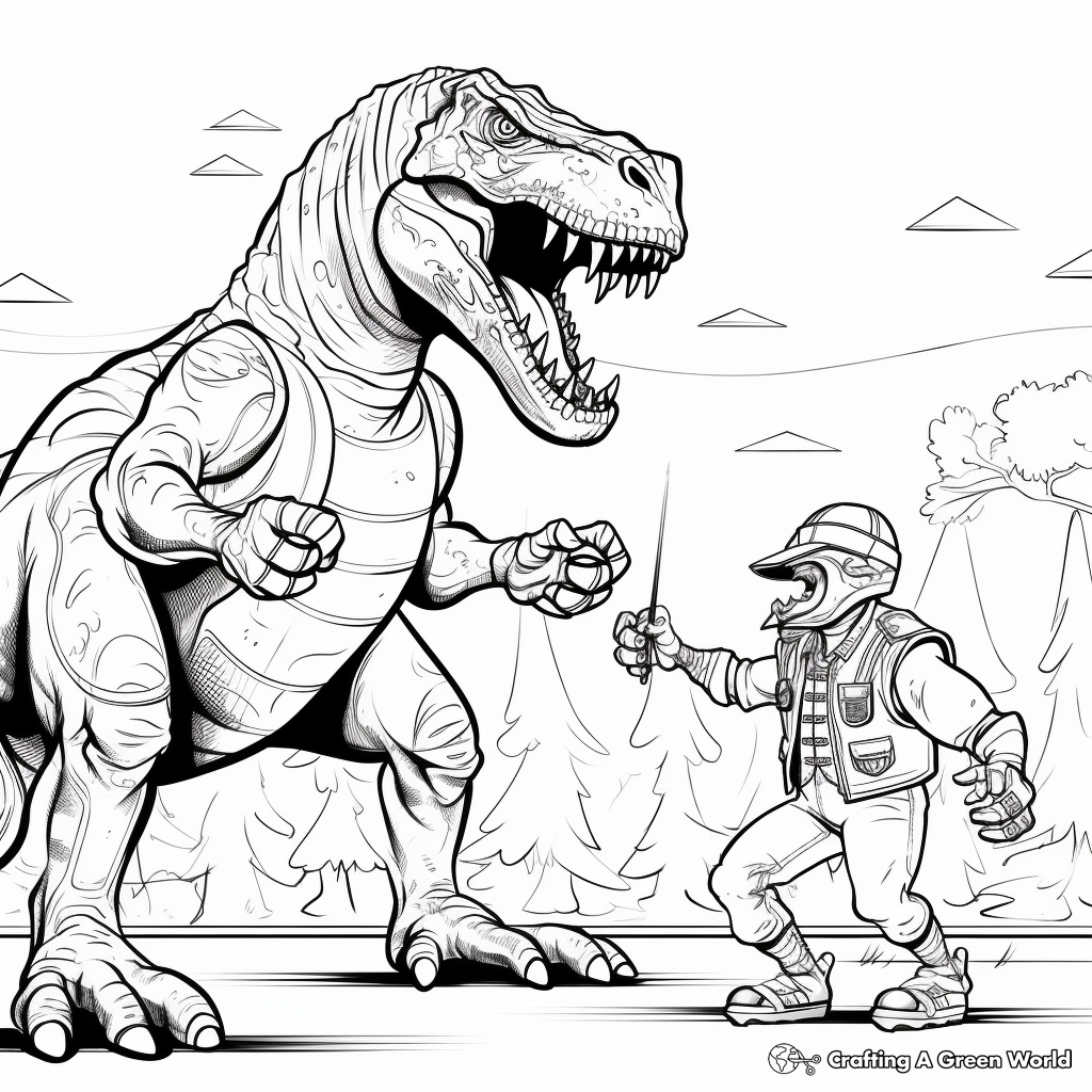 Interactive Giganotosaurus vs T Rex Battle Coloring Pages 2