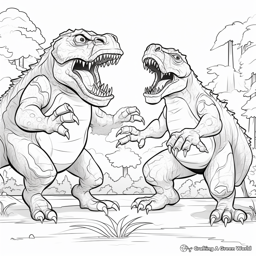 Interactive Giganotosaurus vs T Rex Battle Coloring Pages 3