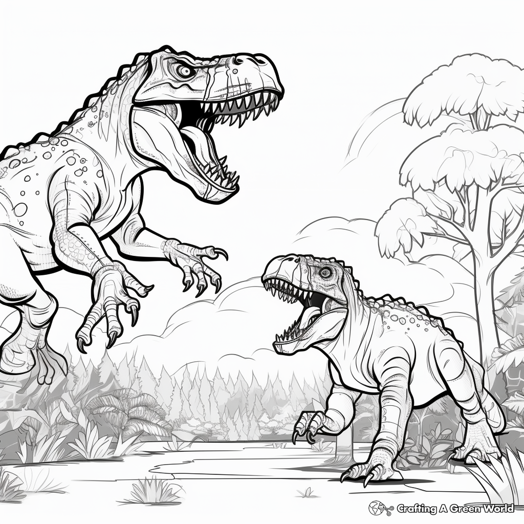 Interactive Giganotosaurus vs T Rex Battle Coloring Pages 4