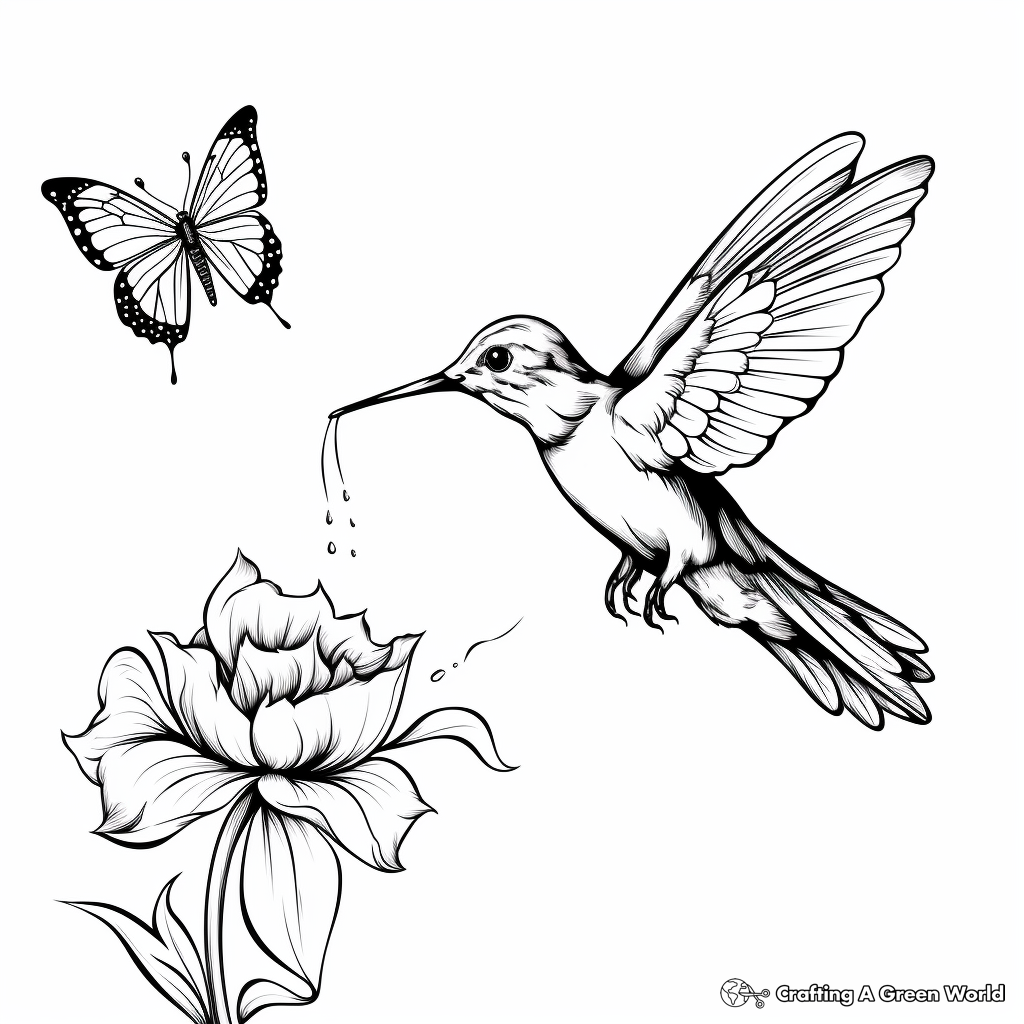 Interactive Hummingbird and Butterfly Coloring Pages 2