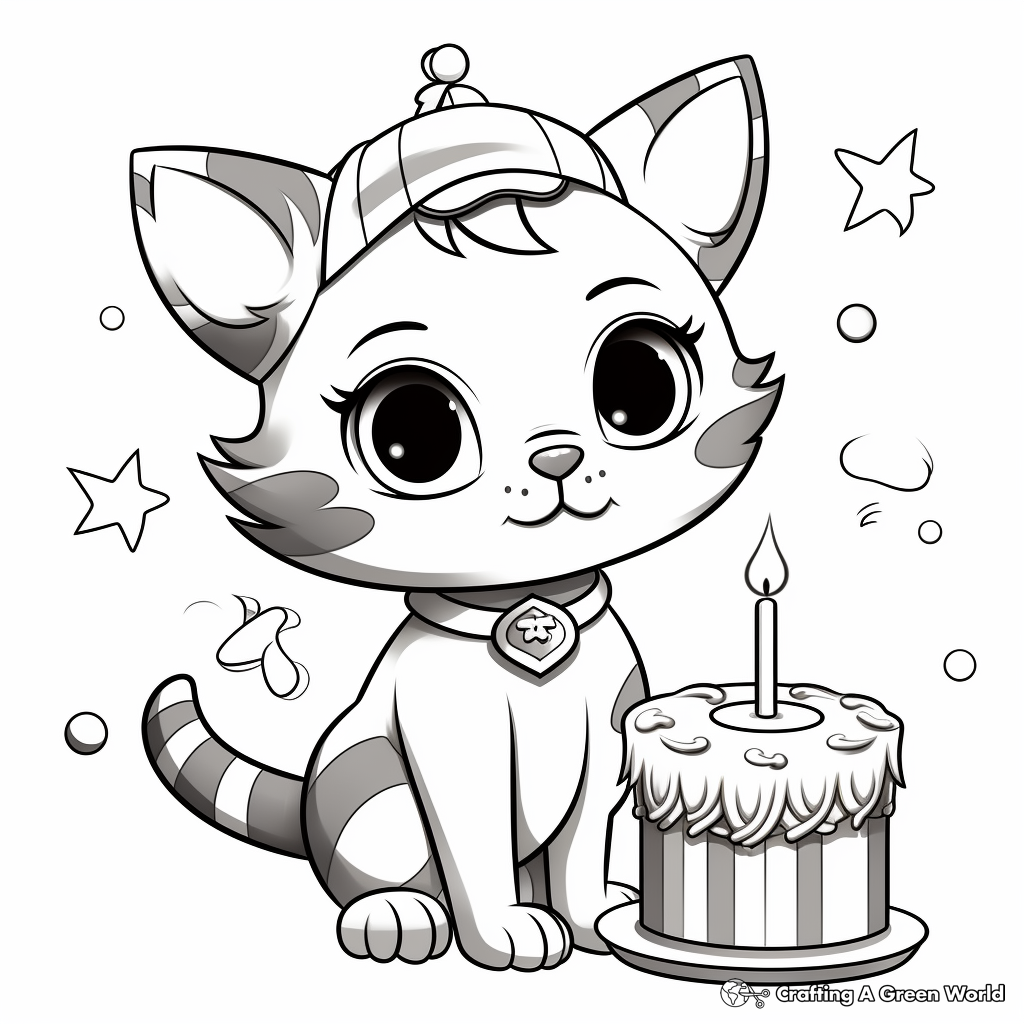 Interactive Kitty Cat Birthday Party Coloring Pages 2