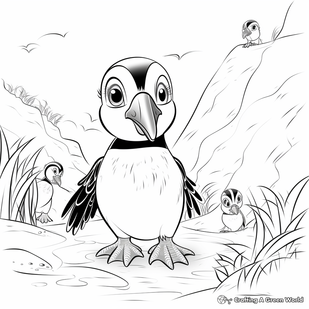 Interactive Puffin Habitat Coloring Pages 3