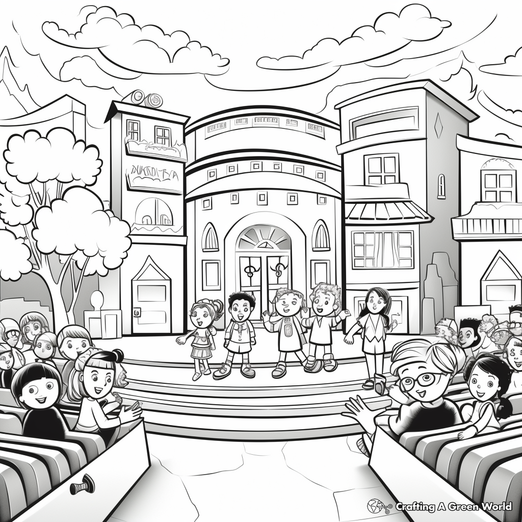 Interactive School Play Stage Coloring Pages 3