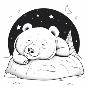 Interactive Sleeping Bear with Nightcap Coloring Pages 1