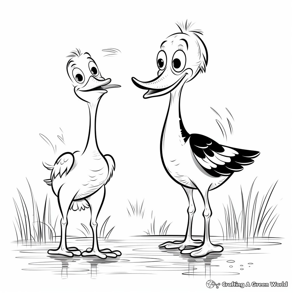 Interactive Stork and Frog Friendship Coloring Pages 2