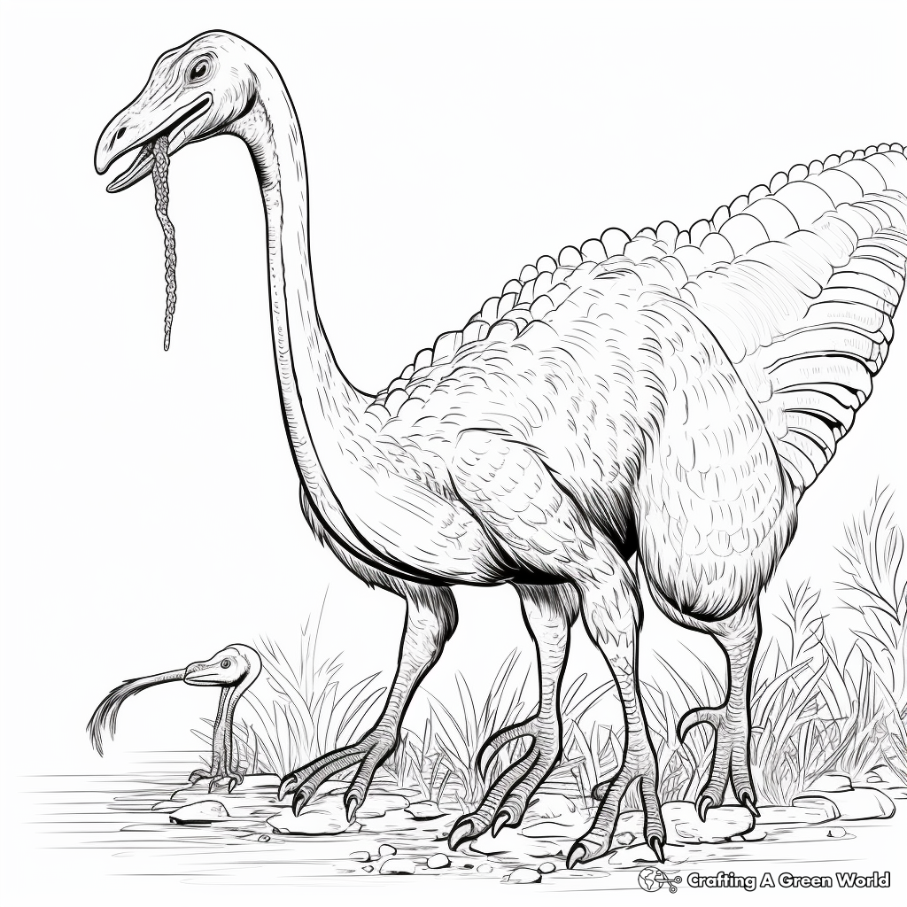 Interactive Therizinosaurus with Prey Coloring Pages 3