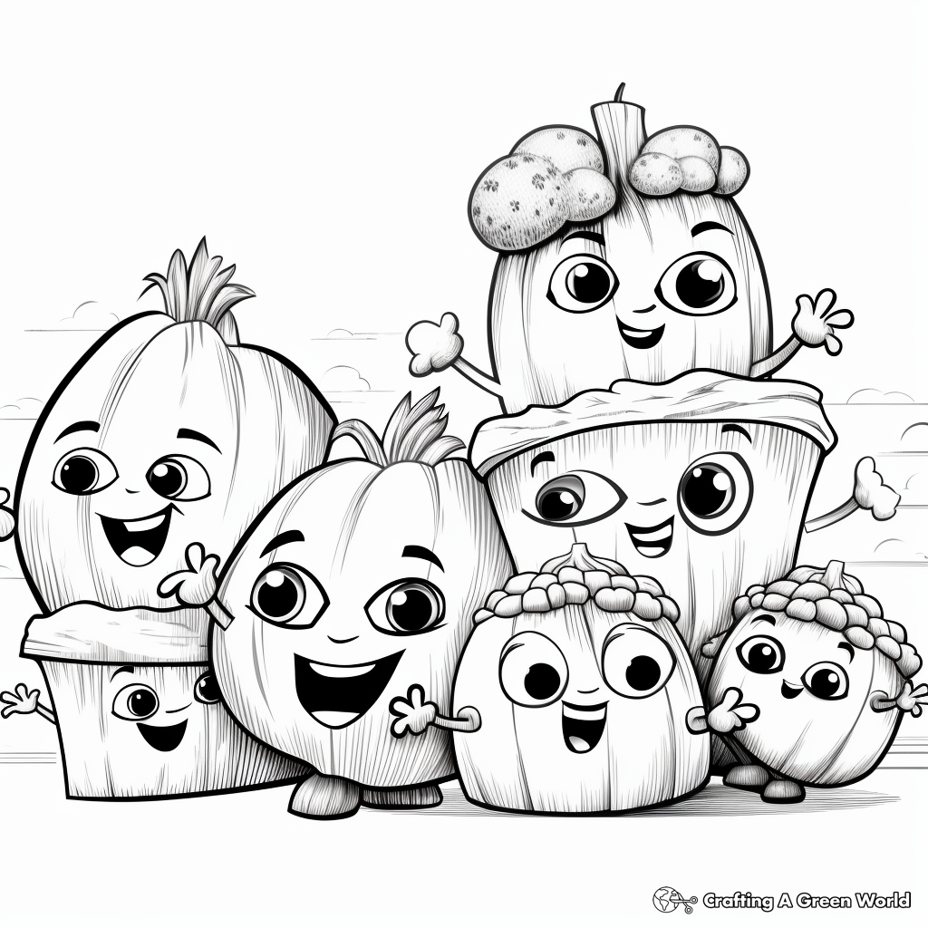 Interactive Vegetables Group Coloring Pages 1