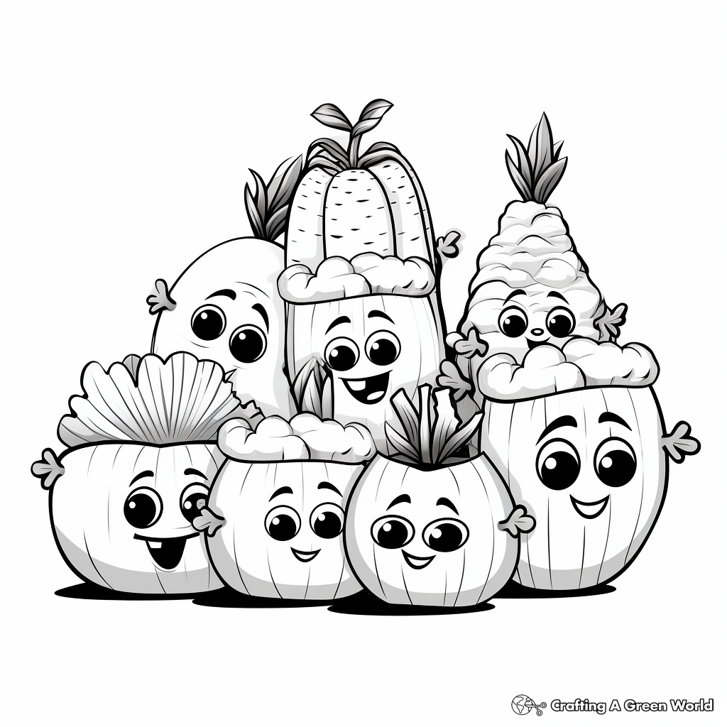 Interactive Vegetables Group Coloring Pages 4