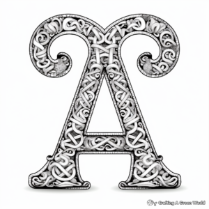 Intricate 'A' with Ant Coloring Pages 2