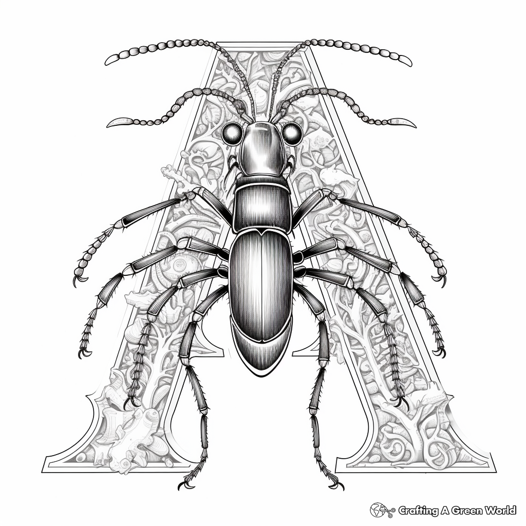 Intricate 'A' with Ant Coloring Pages 4