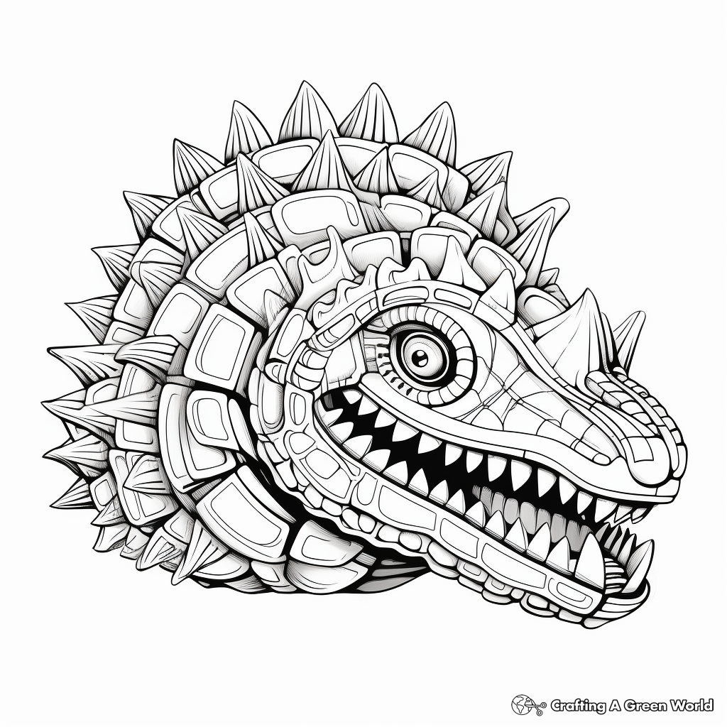 Intricate Ankylosaurus Head Coloring Pages 1
