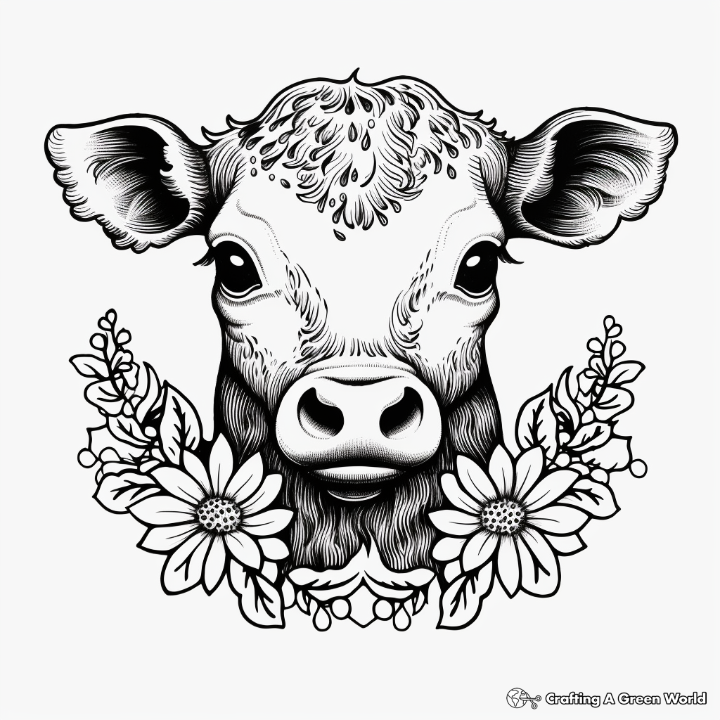Intricate Baby Cow Mandala Coloring Pages 1