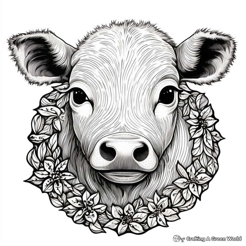 Intricate Baby Cow Mandala Coloring Pages 2
