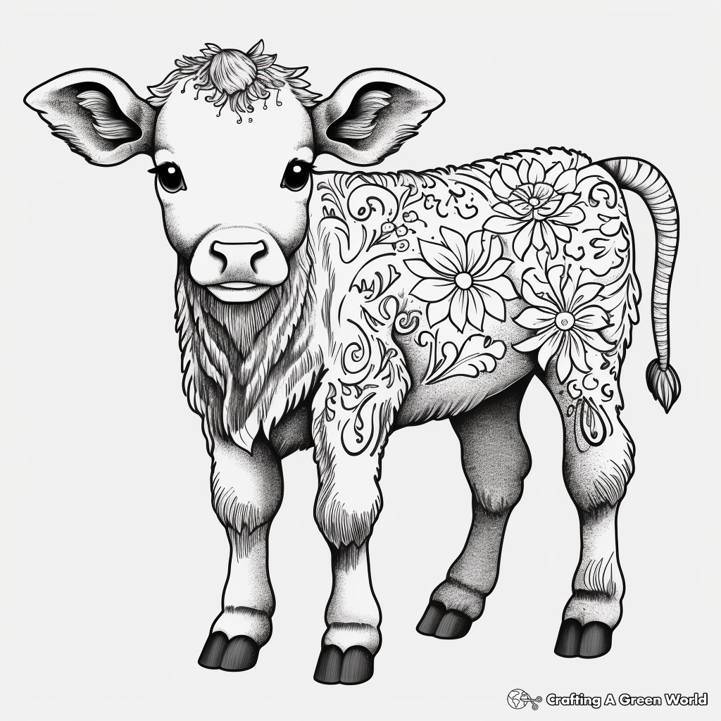 Intricate Baby Cow Mandala Coloring Pages 3