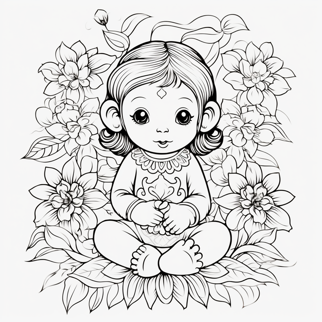 Intricate Baby Monkey with Flowers Coloring Pages 1