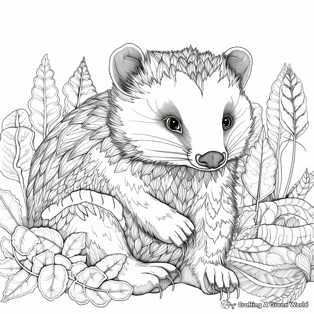 Intricate Badger in the Forest Coloring Pages 1