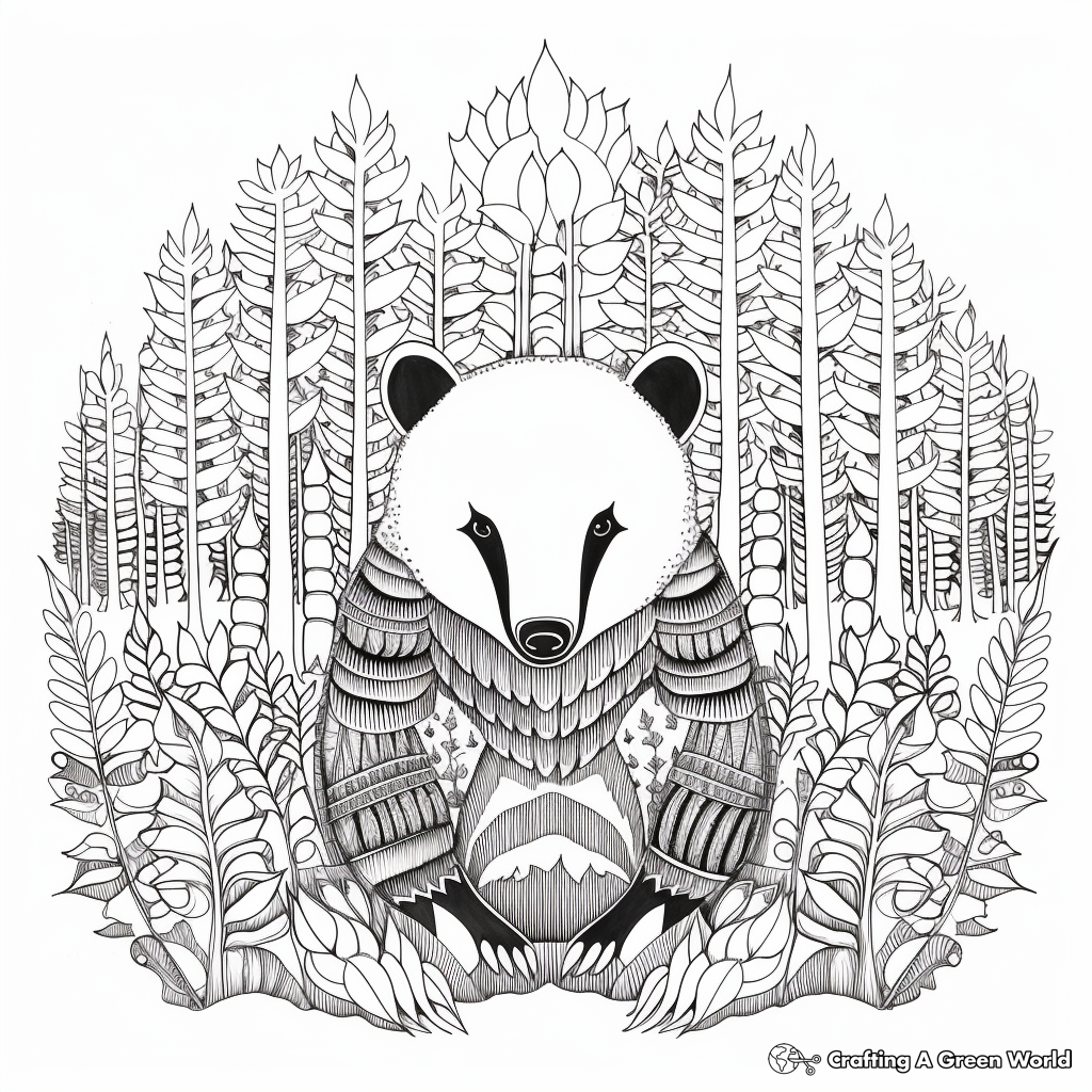 Intricate Badger in the Forest Coloring Pages 2
