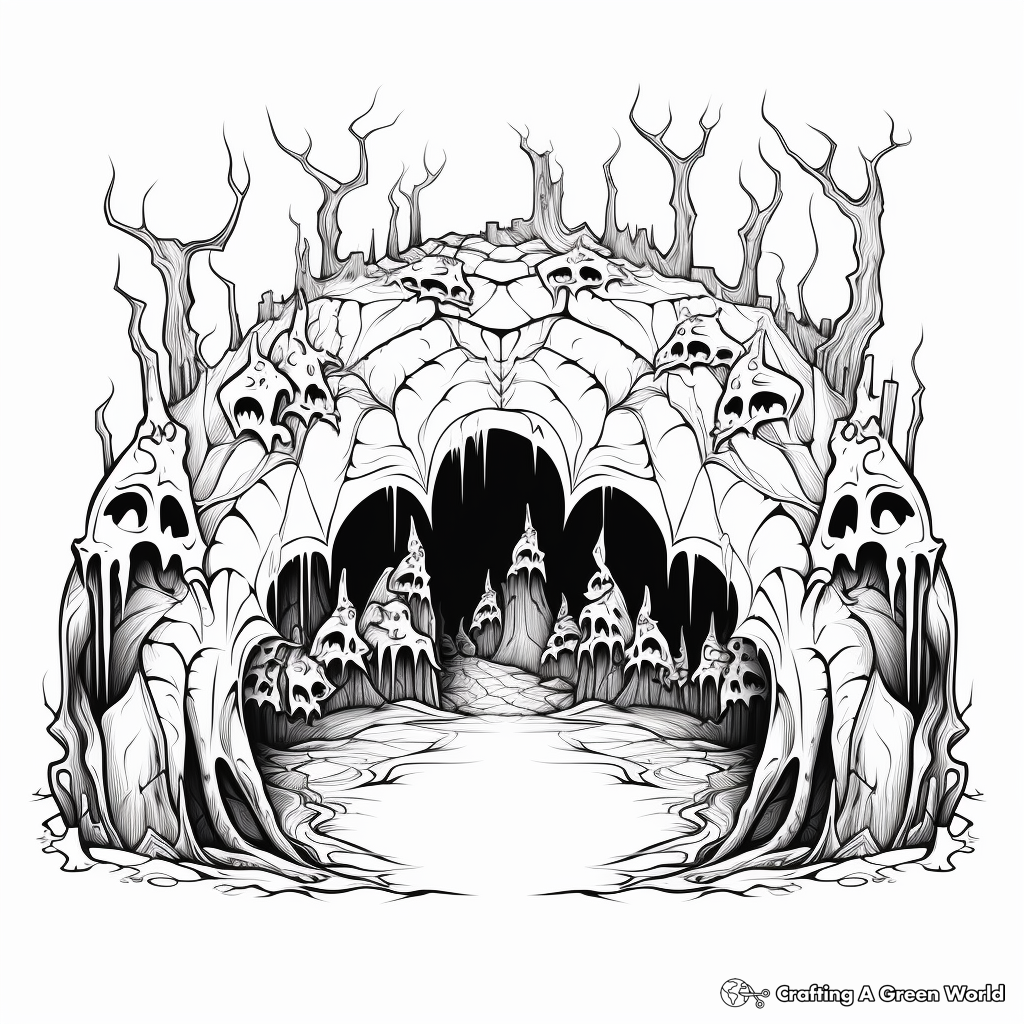 Intricate Bat Cave Coloring Pages for Adults 3