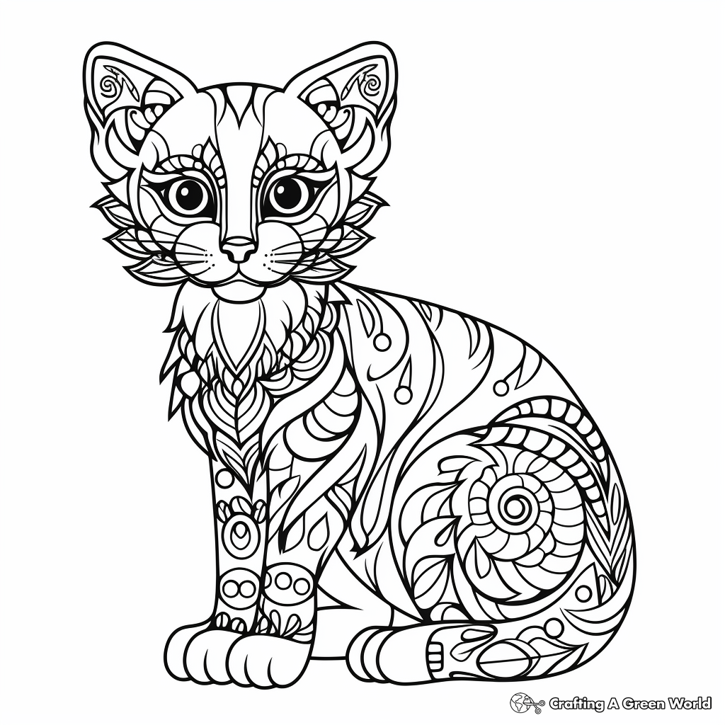 Intricate Bengal Cat Pattern Coloring Pages 1