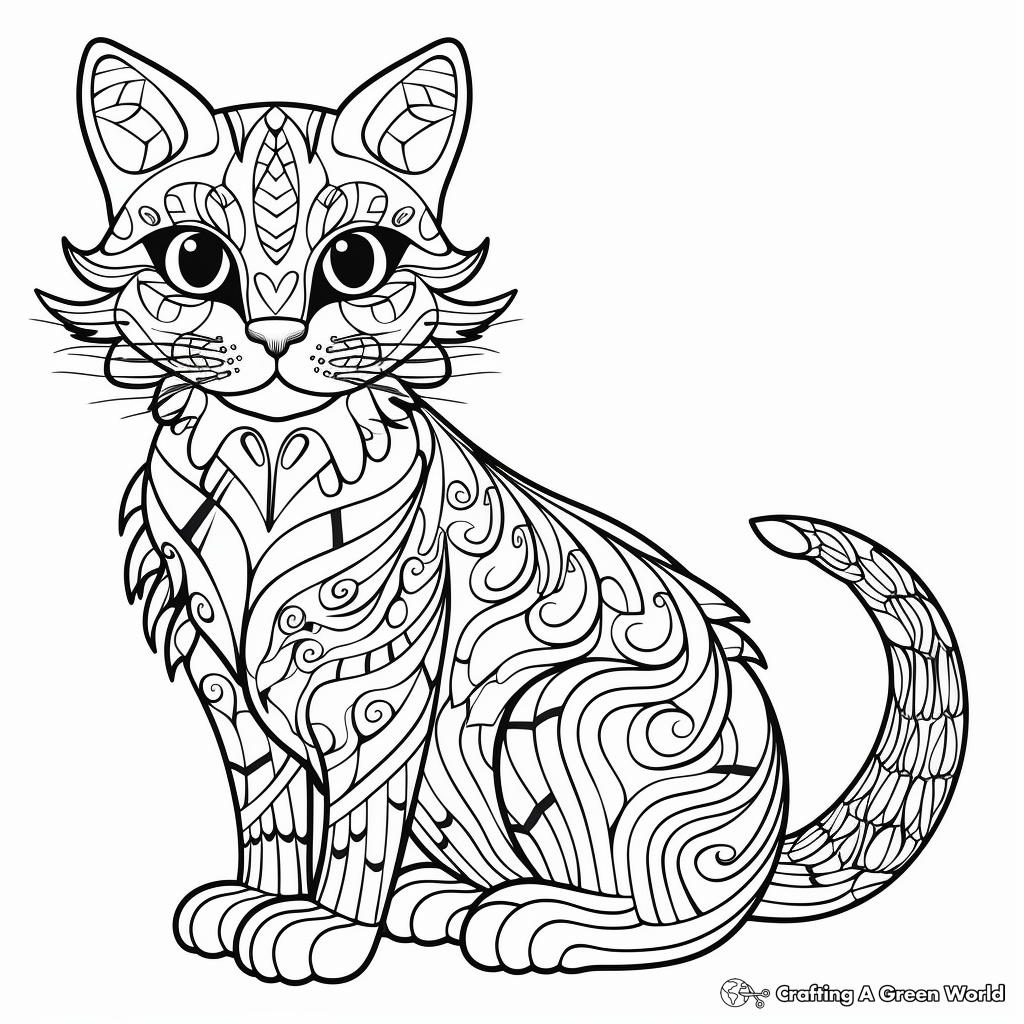 Intricate Bengal Cat Pattern Coloring Pages 4