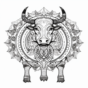 Intricate Bull Mandala Coloring Pages for Adults 2