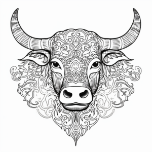 Intricate Bull Mandala Coloring Pages for Adults 3