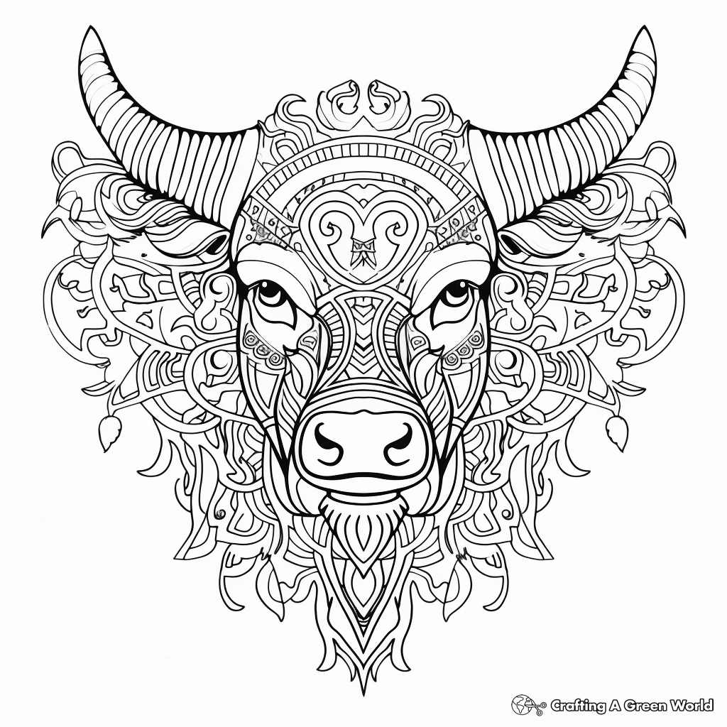 Intricate Bull Mandala Coloring Pages for Adults 4