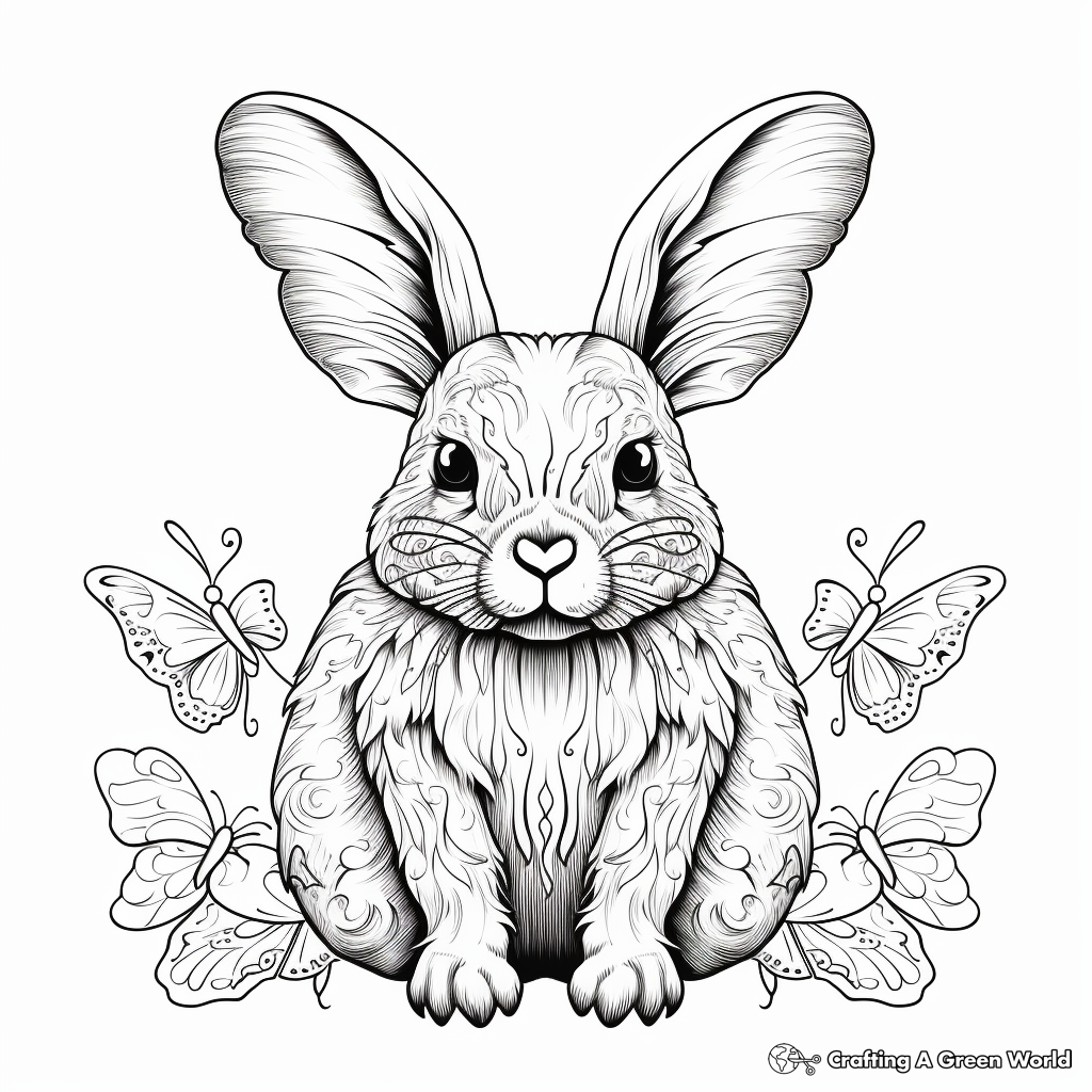 Intricate Bunny and Butterfly Coloring Pages 2