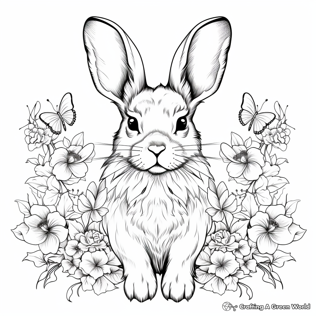 Intricate Bunny and Butterfly Coloring Pages 3
